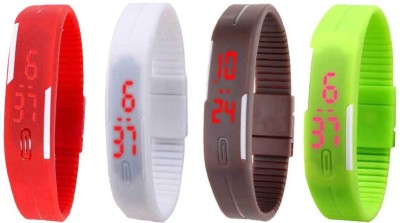 NS18 Silicone Led Magnet Band Combo of 4 Red, White, Brown And Green Digital Watch  - For Boys & Girls   Watches  (NS18)