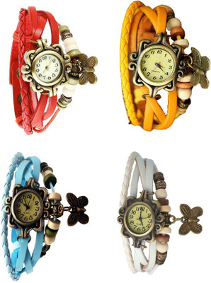 

Kissu Vintage Rakhi Combo of 4 Red, Sky Blue, Yellow And White Watch - For Women