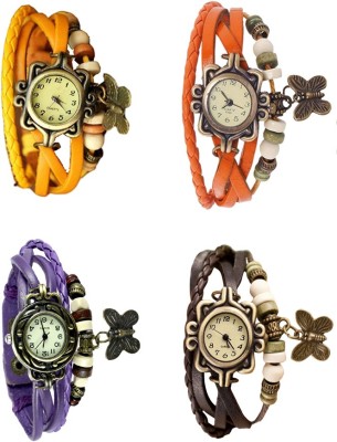 NS18 Vintage Butterfly Rakhi Combo of 4 Yellow, Purple, Orange And Brown Analog Watch  - For Women   Watches  (NS18)