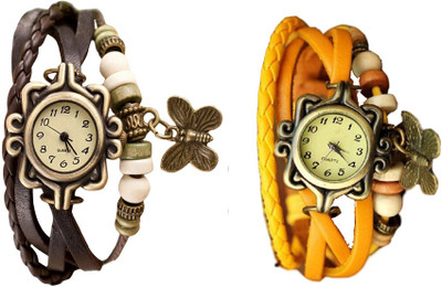 

Kissu Vintage Rakhi Watch Combo of 2 Brown And Yellow Watch - For Women