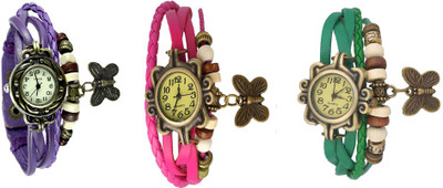 

Kissu Vintage Rakhi Watch Combo of 3 Purple, Pink And Green Watch - For Women