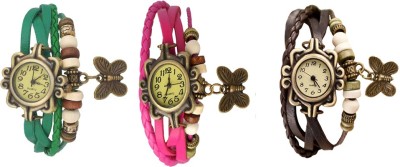 NS18 Vintage Butterfly Rakhi Watch Combo of 3 Green, Pink And Brown Analog Watch  - For Women   Watches  (NS18)