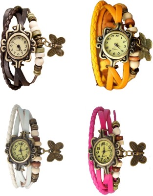 NS18 Vintage Butterfly Rakhi Combo of 4 Brown, White, Yellow And Pink Analog Watch  - For Women   Watches  (NS18)