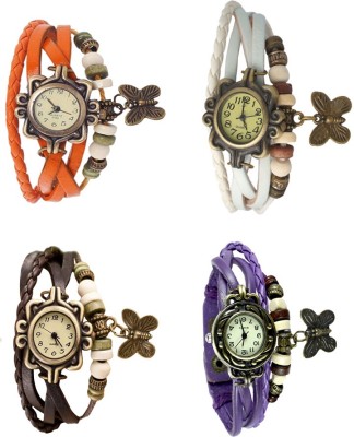 NS18 Vintage Butterfly Rakhi Combo of 4 Orange, Brown, White And Purple Analog Watch  - For Women   Watches  (NS18)