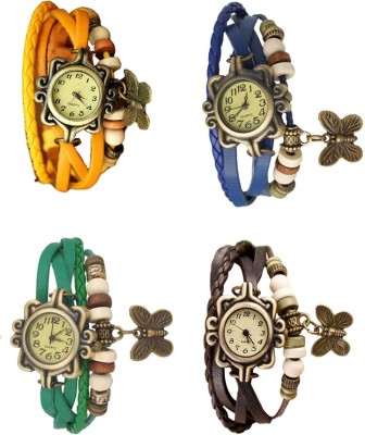 NS18 Vintage Butterfly Rakhi Combo of 4 Yellow, Green, Blue And Brown Analog Watch  - For Women   Watches  (NS18)