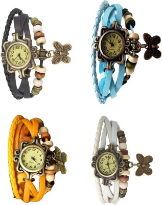 NS18 Vintage Butterfly Rakhi Combo of 4 Black, Yellow, Sky Blue And White Analog Watch  - For Women   Watches  (NS18)