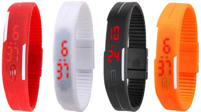 

NS18 Silicone Led Magnet Band Combo of 4 Red, White, Black And Orange Watch - For Boys & Girls