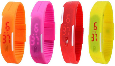 

NS18 Silicone Led Magnet Band Combo of 4 Orange, Pink, Red And Yellow Watch - For Boys & Girls