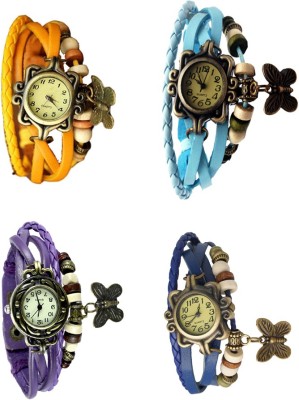 NS18 Vintage Butterfly Rakhi Combo of 4 Yellow, Purple, Sky Blue And Blue Analog Watch  - For Women   Watches  (NS18)
