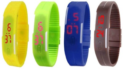 NS18 Silicone Led Magnet Band Combo of 4 Yellow, Green, Blue And Brown Watch  - For Boys & Girls   Watches  (NS18)