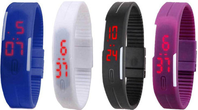 

NS18 Silicone Led Magnet Band Watch Combo of 4 Blue, White, Black And Purple Watch - For Couple