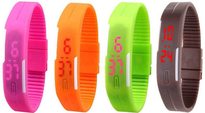 

NS18 Silicone Led Magnet Band Combo of 4 Pink, Orange, Green And Brown Watch - For Boys & Girls