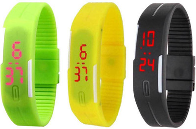 

NS18 Silicone Led Magnet Band Combo of 3 Green, Yellow And Black Watch - For Boys & Girls