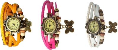 NS18 Vintage Butterfly Rakhi Watch Combo of 3 Yellow, Pink And White Analog Watch  - For Women   Watches  (NS18)