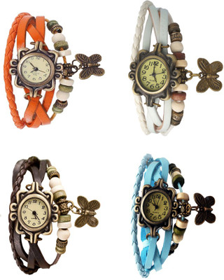 

Kissu Vintage Rakhi Combo of 4 Orange, Brown, White And Sky Blue Watch - For Women