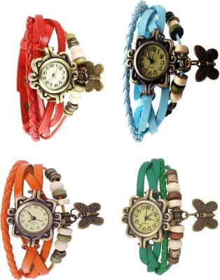 NS18 Vintage Butterfly Rakhi Combo of 4 Red, Orange, Sky Blue And Green Analog Watch  - For Women   Watches  (NS18)