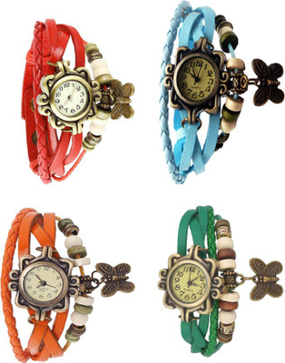 NS18 Vintage Butterfly Rakhi Combo of 4 Red, Orange, Sky Blue And Green Analog Watch  - For Women   Watches  (NS18)