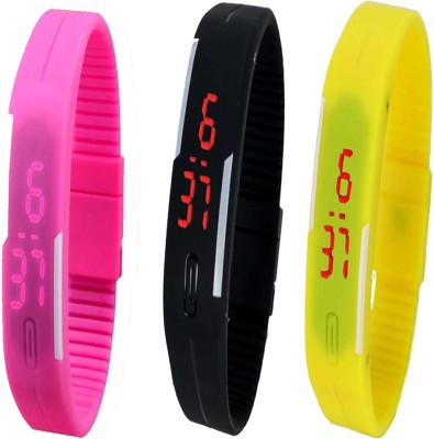 Twok Combo of Led Band Pink + Black + Yellow Digital Watch  - For Men & Women   Watches  (Twok)