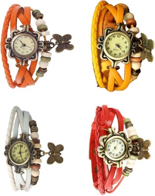 NS18 Vintage Butterfly Rakhi Combo of 4 Orange, White, Yellow And Red Analog Watch  - For Women   Watches  (NS18)