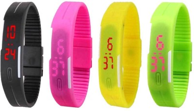 NS18 Silicone Led Magnet Band Combo of 4 Black, Pink, Yellow And Green Digital Watch  - For Boys & Girls   Watches  (NS18)