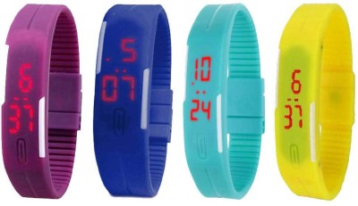 NS18 Silicone Led Magnet Band Combo of 4 Purple, Blue, Sky Blue And Yellow Digital Watch  - For Boys & Girls   Watches  (NS18)