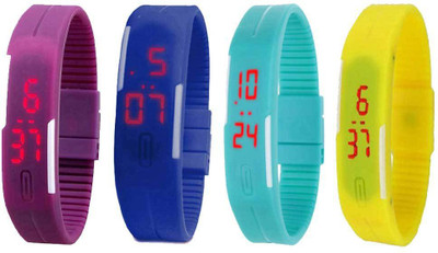 

Kissu Led Magnet Band Combo of 4 Purple, Blue, Sky Blue And Yellow Watch - For Men & Women