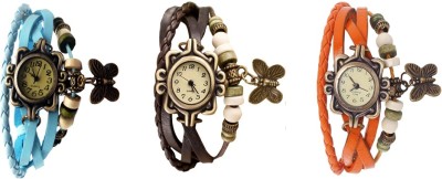 NS18 Vintage Butterfly Rakhi Watch Combo of 3 Sky Blue, Brown And Orange Analog Watch  - For Women   Watches  (NS18)