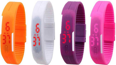 

NS18 Silicone Led Magnet Band Watch Combo of 4 Orange, White, Purple And Pink Watch - For Couple