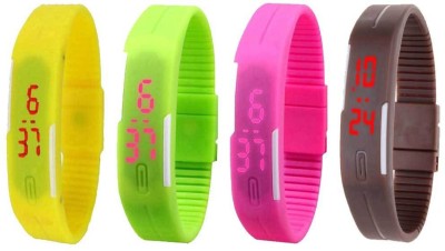NS18 Silicone Led Magnet Band Combo of 4 Yellow, Green, Pink And Brown Digital Watch  - For Boys & Girls   Watches  (NS18)
