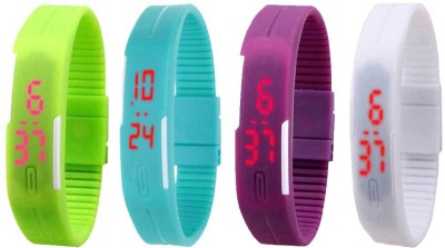 NS18 Silicone Led Magnet Band Combo of 4 Green, Sky Blue, Purple And White Digital Watch  - For Boys & Girls   Watches  (NS18)