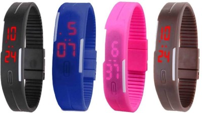 NS18 Silicone Led Magnet Band Combo of 4 Black, Blue, Pink And Brown Digital Watch  - For Boys & Girls   Watches  (NS18)