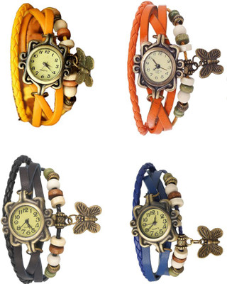 

NS18 Vintage Butterfly Rakhi Combo of 4 Yellow, Black, Orange And Blue Watch - For Women