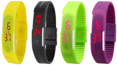 View NS18 Silicone Led Magnet Band Watch Combo of 4 Yellow, Black, Green And Purple Digital Watch  - For Couple Wrist Watches Price Online(NS18)