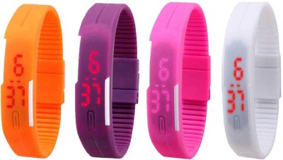 NS18 Silicone Led Magnet Band Combo of 4 Orange, Purple, Pink And White Digital Watch  - For Boys & Girls   Watches  (NS18)