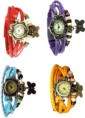 NS18 Vintage Butterfly Rakhi Combo of 4 Red, Sky Blue, Purple And Yellow Analog Watch  - For Women   Watches  (NS18)