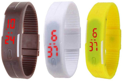 

Kissu Led Magnet Band Combo of 3 Brown, White And Yellow Watch - For Men & Women