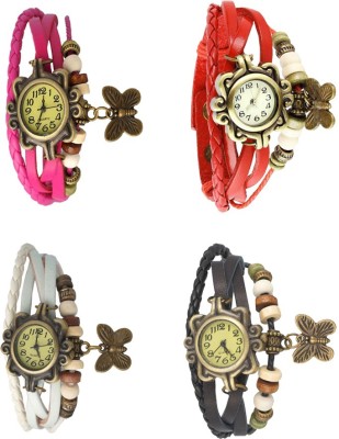 NS18 Vintage Butterfly Rakhi Combo of 4 Pink, White, Red And Black Analog Watch  - For Women   Watches  (NS18)