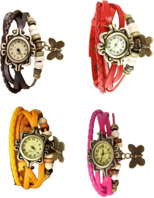 NS18 Vintage Butterfly Rakhi Combo of 4 Brown, Yellow, Red And Pink Analog Watch  - For Women   Watches  (NS18)