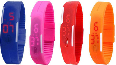 

Kissu Led Magnet Band Combo of 4 Blue, Pink, Red And Orange Watch - For Men & Women