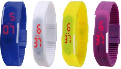 NS18 Silicone Led Magnet Band Watch Combo of 4 Blue, White, Yellow And Purple Digital Watch  - For Couple   Watches  (NS18)