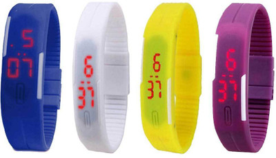 

NS18 Silicone Led Magnet Band Watch Combo of 4 Blue, White, Yellow And Purple Watch - For Couple