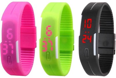 NS18 Silicone Led Magnet Band Combo of 3 Pink, Green And Black Digital Watch  - For Boys & Girls   Watches  (NS18)
