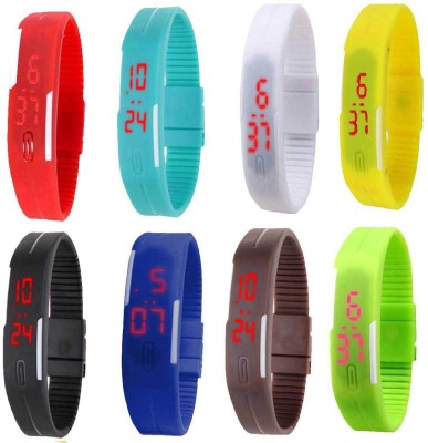 NS18 Silicone Led Magnet Band Combo of 8 Red, Sky Blue, White, Yellow, Black, Blue, Green And Brown Digital Watch  - For Boys & Girls   Watches  (NS18)