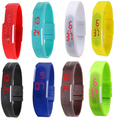 NS18 Silicone Led Magnet Band Combo of 8 Red, Sky Blue, White, Yellow, Black, Blue, Green And Brown Digital Watch  - For Boys & Girls   Watches  (NS18)