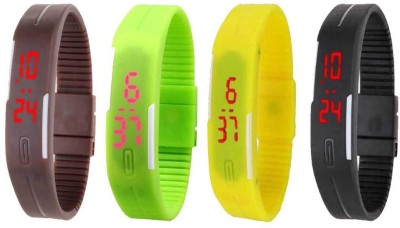 NS18 Silicone Led Magnet Band Combo of 4 Brown, Green, Yellow And Black Digital Watch  - For Boys & Girls   Watches  (NS18)