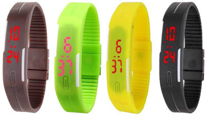 NS18 Silicone Led Magnet Band Combo of 4 Brown, Green, Yellow And Black Digital Watch  - For Boys & Girls   Watches  (NS18)