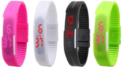 NS18 Silicone Led Magnet Band Combo of 4 Pink, White, Black And Green Digital Watch  - For Boys & Girls   Watches  (NS18)