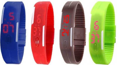 NS18 Silicone Led Magnet Band Combo of 4 Blue, Red, Brown And Green Digital Watch  - For Boys & Girls   Watches  (NS18)
