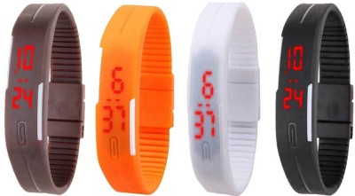 NS18 Silicone Led Magnet Band Combo of 4 Brown, Orange, White And Black Digital Watch  - For Boys & Girls   Watches  (NS18)