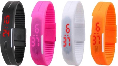 NS18 Silicone Led Magnet Band Combo of 4 Black, Pink, White And Orange Digital Watch  - For Boys & Girls   Watches  (NS18)
